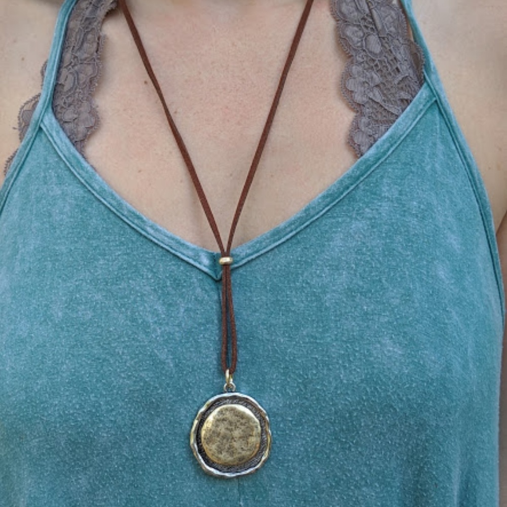 Brown Leather Necklace and Earring Set
